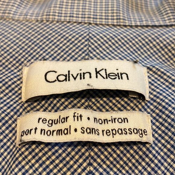 Calvin Klein Men’s Blue Checked Button Up Shirt Size 17.5 Old Money - Picture 5 of 10